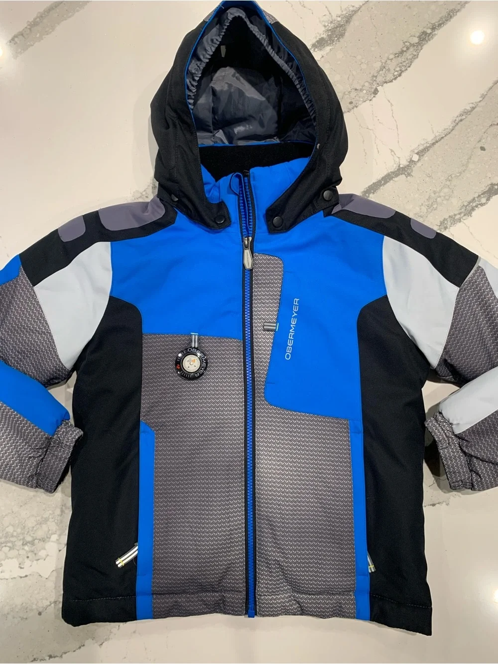 Obermeyer Kids Blue, Gray & Black Hooded Puffer Jacket